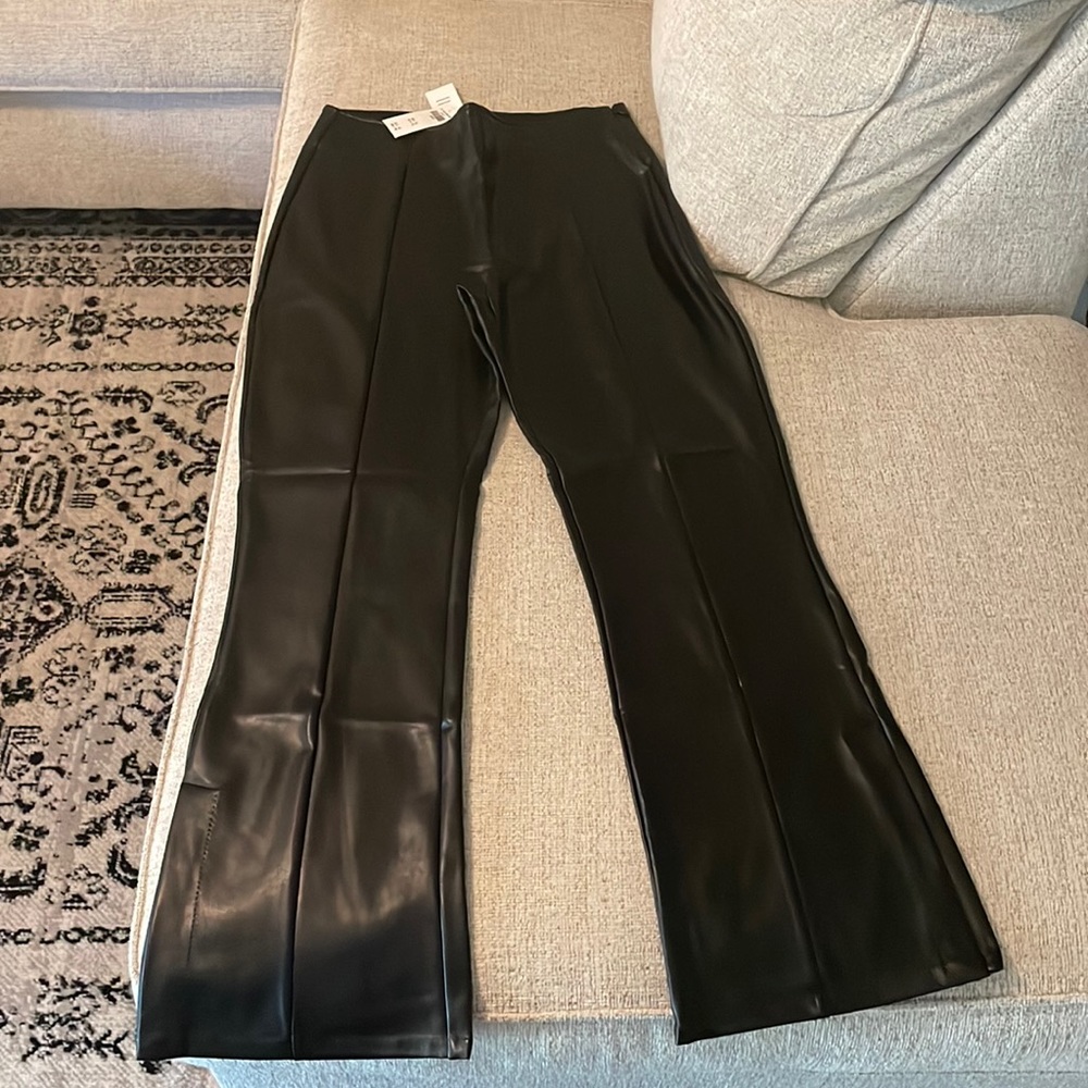 Curve Love Vegan Leather Split-Hem Flare Pants